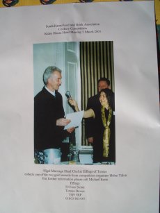 <b>South Hams Food & Drink Assoc Cookery Competition</b><br>
Being presented with Gold Award for a Terrine
